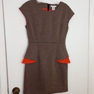Esley Stitch Fix Brown & Black Houndstooth Peplum Sheath Mini Dress Medium NWT